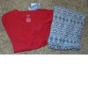 Womens Winter Pajamas 1X Jockey Red Long Sleeve Knit Top & Gray Fleece Pants